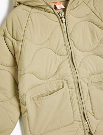 Kapitone Şişme Mont Kapşonlu Fermuar Kapamalı 