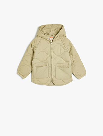 Kapitone Şişme Mont Kapşonlu Fermuar Kapamalı 