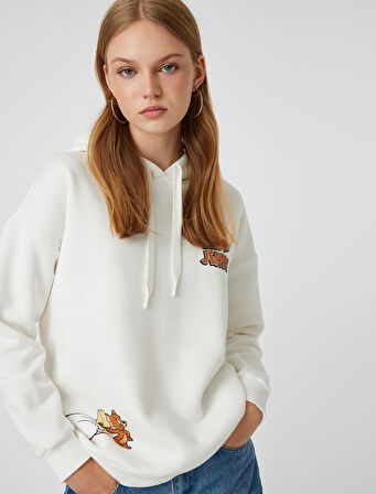 Tom ve Jerry Oversize Kapüşonlu Sweatshirt Lisanslı Arkası Baskılı