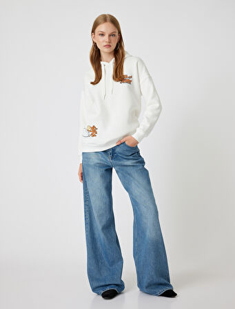 Tom ve Jerry Oversize Kapüşonlu Sweatshirt Lisanslı Arkası Baskılı