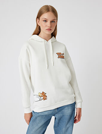 Tom ve Jerry Oversize Kapüşonlu Sweatshirt Lisanslı Arkası Baskılı