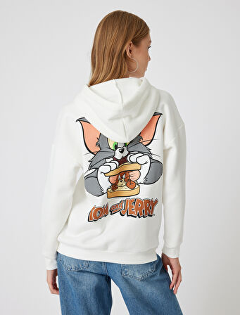 Tom ve Jerry Oversize Kapüşonlu Sweatshirt Lisanslı Arkası Baskılı