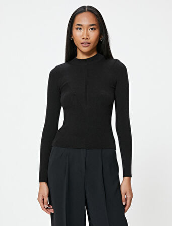 Basic Triko Kazak Hafif Dik Yaka Fitilli