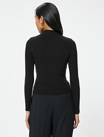 Basic Triko Kazak Hafif Dik Yaka Fitilli