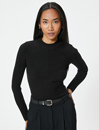 Basic Triko Kazak Hafif Dik Yaka Fitilli