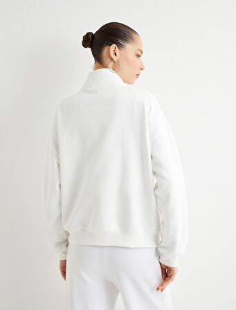 Yarım Fermuarlı Sweatshirt Kolej Temalı Baskılı Rahat Kalıp