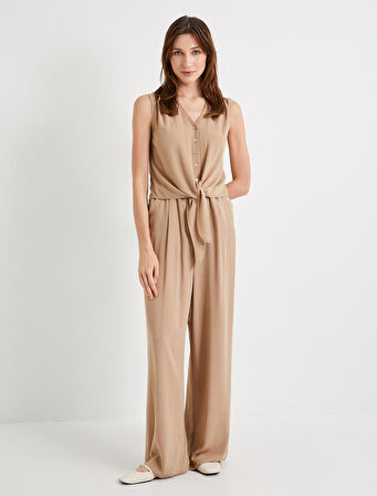 Beli Bağlamalı Gömlek Kolsuz Viskon Kumaş