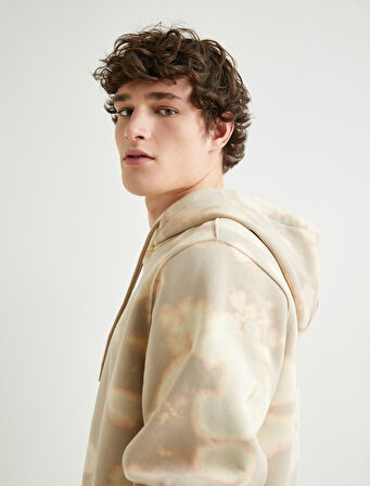 Kapşonlu Sweatshirt Soyut Baskılı Uzun Kollu