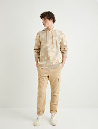 Kapşonlu Sweatshirt Soyut Baskılı Uzun Kollu