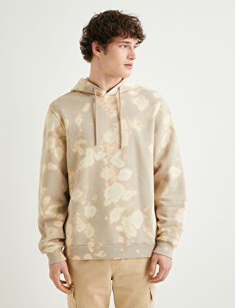 Kapşonlu Sweatshirt Soyut Baskılı Uzun Kollu