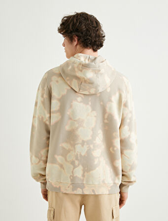 Kapşonlu Sweatshirt Soyut Baskılı Uzun Kollu