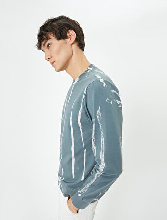 Soyut Baskılı Sweatshirt Bisiklet Yaka Uzun Kollu