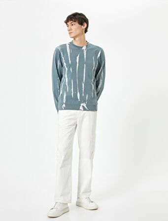 Soyut Baskılı Sweatshirt Bisiklet Yaka Uzun Kollu