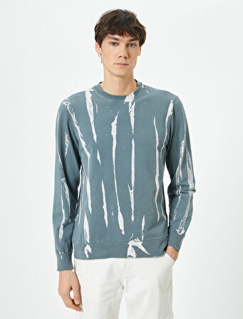 Soyut Baskılı Sweatshirt Bisiklet Yaka Uzun Kollu