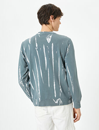 Soyut Baskılı Sweatshirt Bisiklet Yaka Uzun Kollu