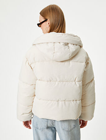 Kısa Şişme Mont Kapüşonlu Fermuarlı Cepli Rahat Kalıp