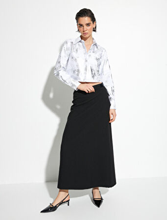 Metalik Crop Gömlek Uzun Kollu Klasik Yaka