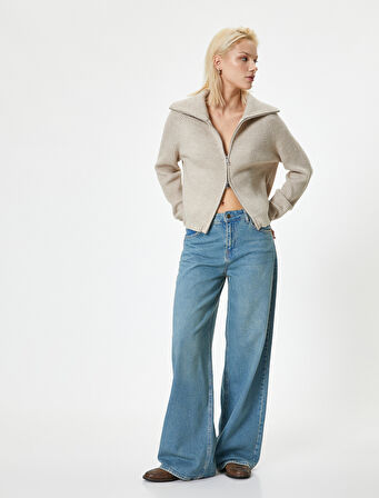 Triko Hırka Çift Taraflı Fermuarlı Dik Yaka Kaşkorse Fitilli