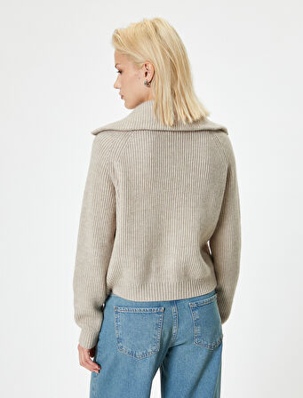 Triko Hırka Çift Taraflı Fermuarlı Dik Yaka Kaşkorse Fitilli