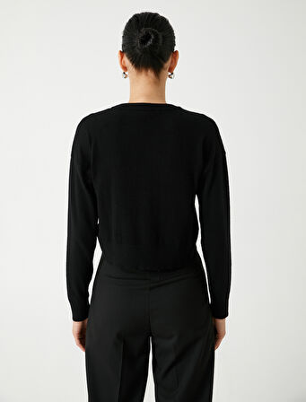 Bisiklet Yaka Sweatshirt Uzun Kollu Viskon Kumaş Karışımlı