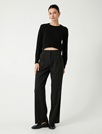 Bisiklet Yaka Sweatshirt Uzun Kollu Viskon Kumaş Karışımlı