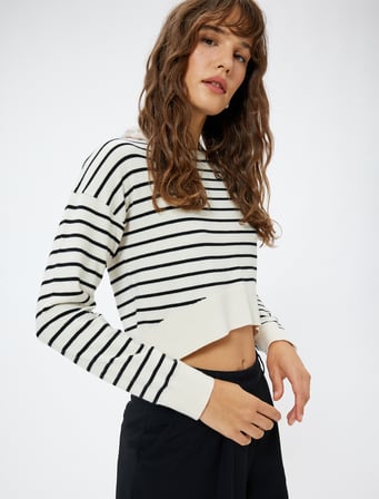 Bisiklet Yaka Sweatshirt Uzun Kollu Viskon Kumaş Karışımlı