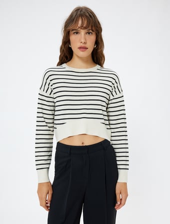 Bisiklet Yaka Sweatshirt Uzun Kollu Viskon Kumaş Karışımlı