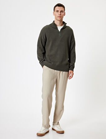 Triko Kazak Yarım Fermuarlı Basic Pamuklu