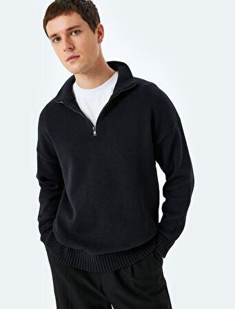 Triko Kazak Yarım Fermuarlı Basic Pamuklu