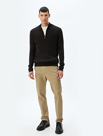 Triko Kazak Dik Yaka Yarım Fermuarlı Basic Yün Karışımlı