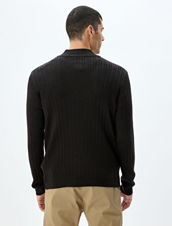 Triko Kazak Dik Yaka Yarım Fermuarlı Basic Yün Karışımlı