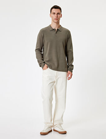 Polo Yaka Kazak Triko Basic Uzun Kollu Düğmeli