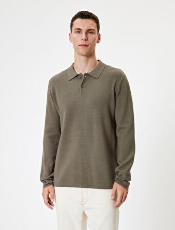 Polo Yaka Kazak Triko Basic Uzun Kollu Düğmeli