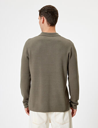 Polo Yaka Kazak Triko Basic Uzun Kollu Düğmeli