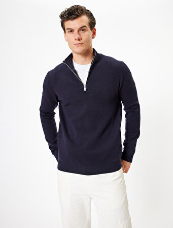 Triko Kazak Yarım Fermuarlı Yaka Basic Uzun Kollu 