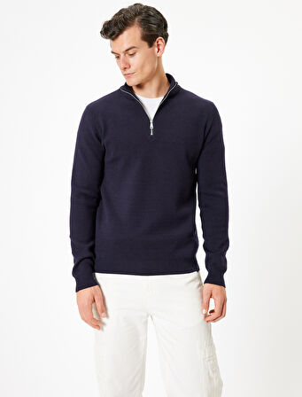 Triko Kazak Yarım Fermuarlı Yaka Basic Uzun Kollu 