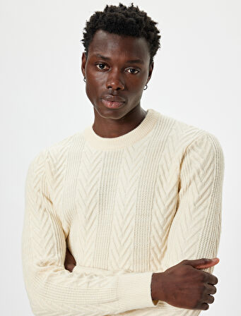 Triko Kazak Dokulu Basic Bisiklet Yaka Uzun Kollu