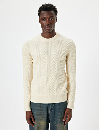 Triko Kazak Dokulu Basic Bisiklet Yaka Uzun Kollu