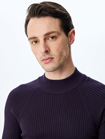 Dik Yaka Kazak Triko Basic Uzun Kollu