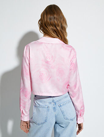 Crop Gömlek Floral Desenli 