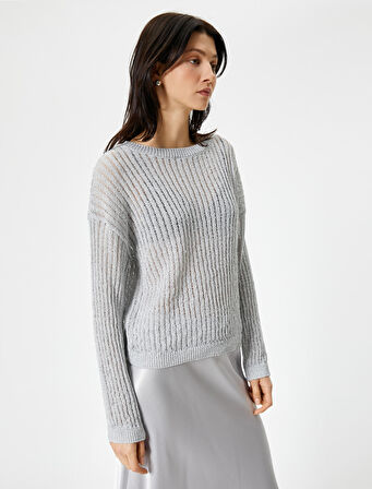 Ajurlu Kazak Bisiklet Yaka Metalik Simli