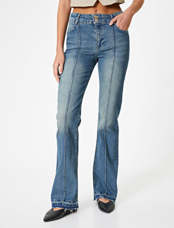 Nervürlü İspanyol Paça Kot Pantolon Dar Kesim Cepli - Victoria Slim Flare Jeans