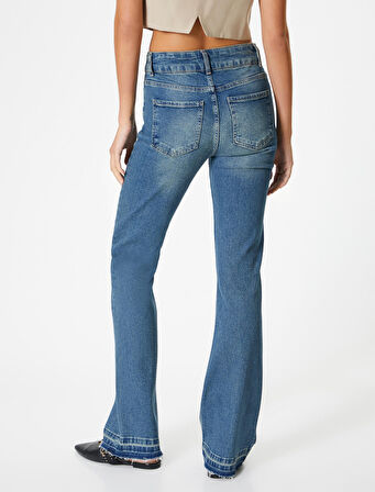 Nervürlü İspanyol Paça Kot Pantolon Dar Kesim Cepli - Victoria Slim Flare Jeans