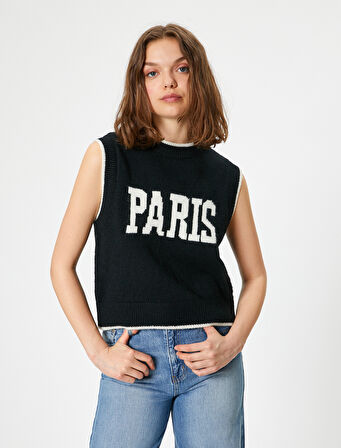 Slogan İşlemeli Süveter Bisiklet Yaka Kolsuz