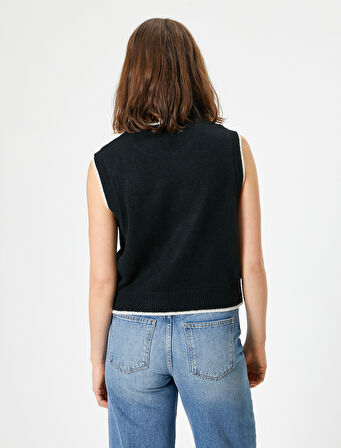 Slogan İşlemeli Süveter Bisiklet Yaka Kolsuz