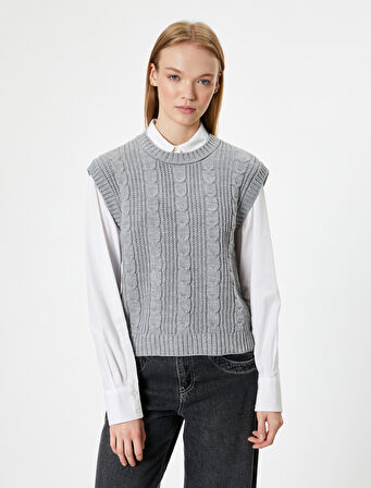 Triko Örgü Dokulu Kolsuz Süveter Bisiklet Yaka