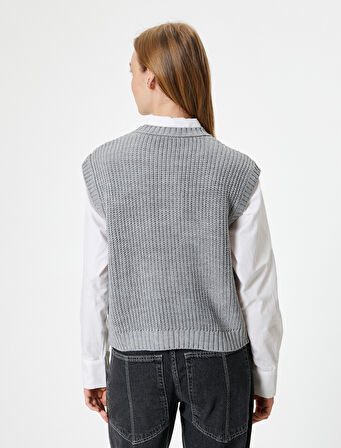 Triko Örgü Dokulu Kolsuz Süveter Bisiklet Yaka