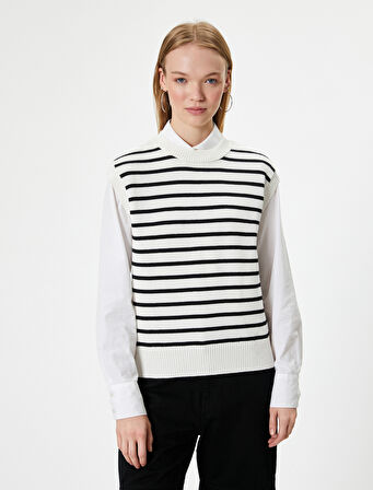 Bisiklet Yaka Triko Süveter Kolsuz