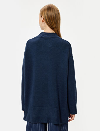 Triko Tunik Kazak Dik Yaka Uzun Kollu Rahat Kalıp