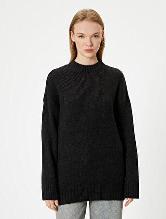 Triko Tunik Bisiklet Yaka Uzun Kollu Akrilik Karışımlı